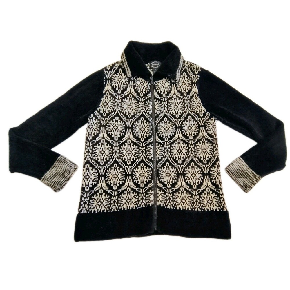 Designers Originals Studio Sweater  Knit Zip Complete Size Small Black White